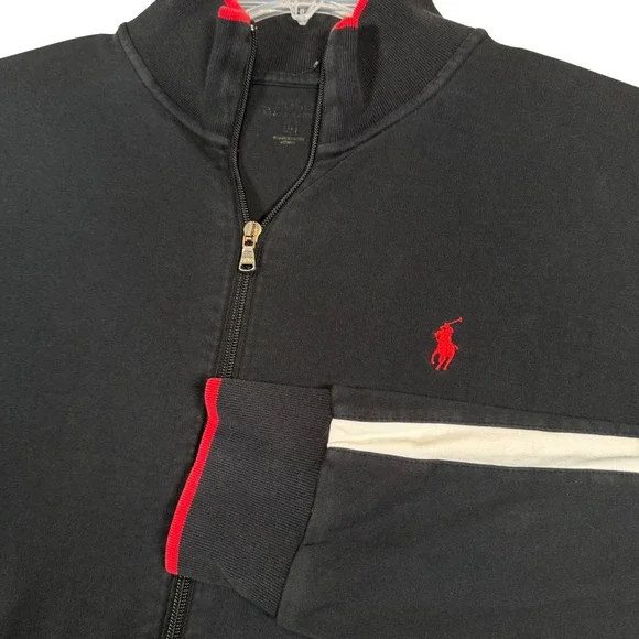 Polo Ralph Lauren Mens Full Zip Track Jacket Black White Red Accents Size Large - Picture 1 of 7